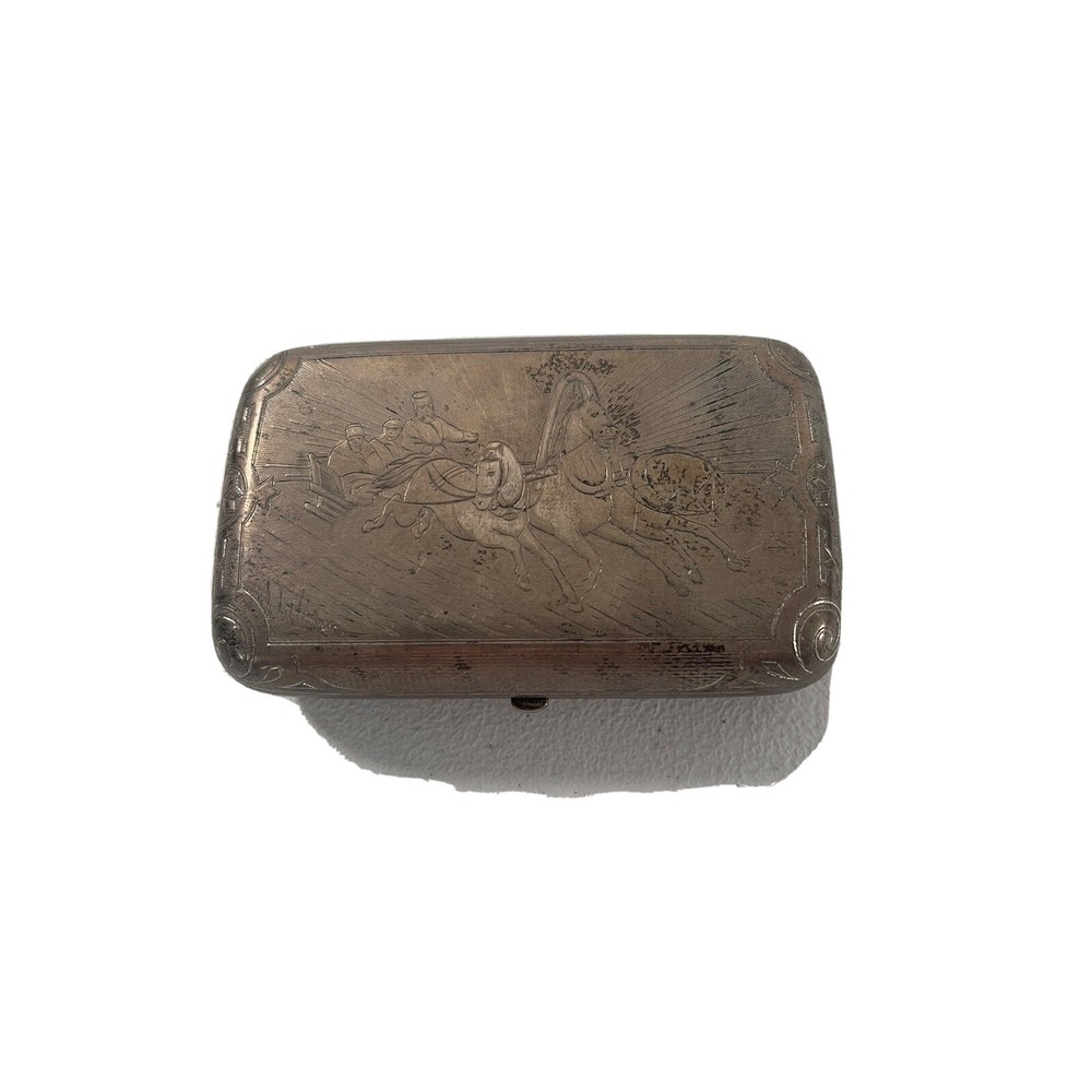 Rare Antique Imperial 84 Russian Silver Cigarette Case Horse & Chariot /Sleigh‎